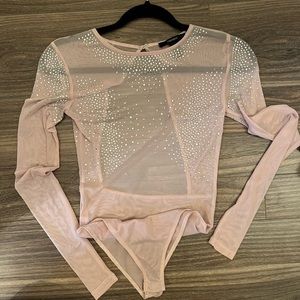 Crystal embellished mesh bodysuit